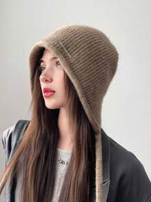 1pc Women Knitted Bucket Hat, Solid Color, Fashion & Versatile, Warm Earflap Cap, Suitable For Going Out, Autumn/Winter - MM1531 - View 12