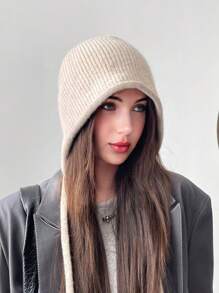 1pc Women Knitted Bucket Hat, Solid Color, Fashion & Versatile, Warm Earflap Cap, Suitable For Going Out, Autumn/Winter - MM1531 - View 5