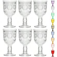 2pcs Reusable Plastic 12oz Colored Wine Glasses With Unique Floral Embossed Pattern, Crack-Resistant, Suitable For Weddings, Parties, Bars, And Water Drinking