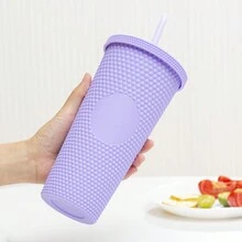 1 件 24 盎司榴莲纹理双层塑料水杯，轻质纯色水瓶，带盖和吸管，适合户外活动、运动 - 黑色 - 查看 15