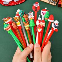 Penne gel per Natale con inchiostro nero, penne morbide con personaggi natalizi, penne divertenti e novità in stile casuale, adatte come regalo di Natale per studenti, insegnanti, per ufficio, forniture scolastiche, feste, promo e mercati