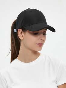 1 件黑色休闲可调节帽子，男女通用棒球帽，太阳帽 - 黑色 - 查看 3