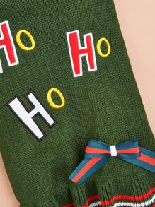 1 件针织圣诞宠物毛衣，经典红、绿、黄刺绣 HOHO 蝴蝶结设计，适合贵宾犬和比熊犬 - 綠色 - 查看 8