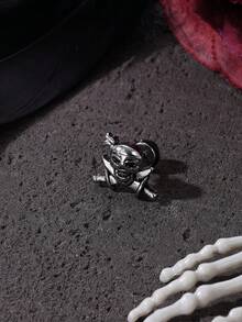 1 件不锈钢复古骷髅和骨头图案朋克风格男女通用耳钉，时尚高端身体穿孔耳环，适合日常佩戴 - 銀色 - 查看 11