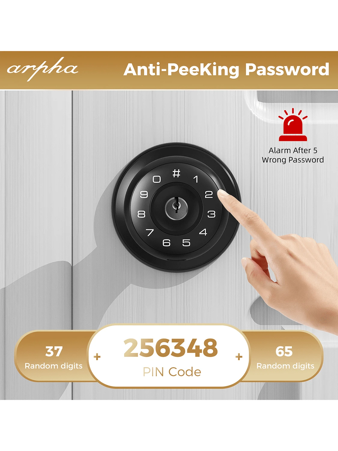 Arpha Keyless Entry Door Lock, Keypad Door Knob With 50 Code, Anti