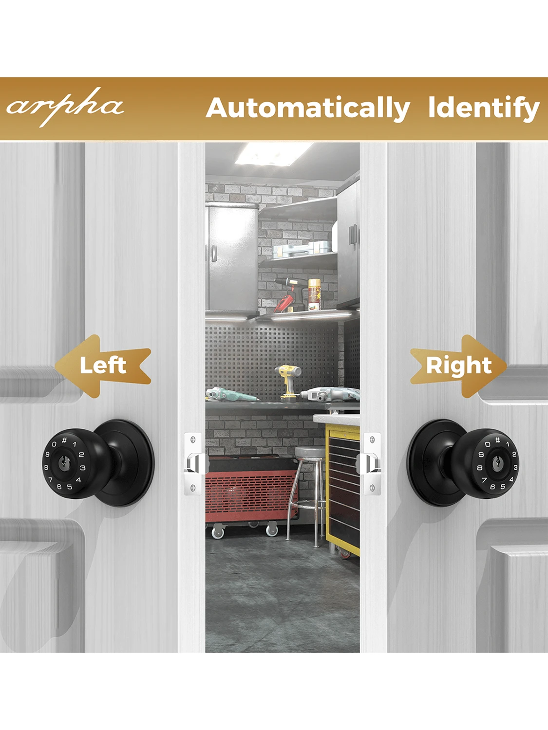 Arpha Keyless Entry Door Lock, Keypad Door Knob With 50 Code, Anti