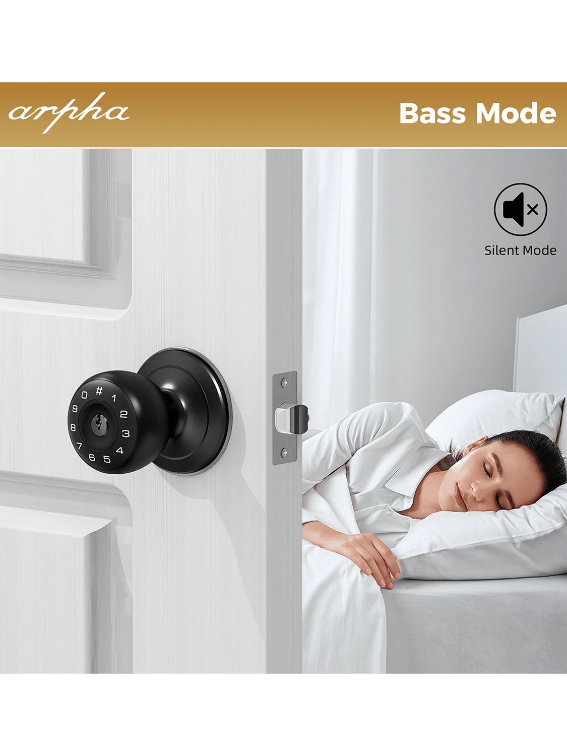 Arpha Keyless Entry Door Lock, Keypad Door Knob With 50 Code, Anti