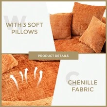 COOLMORE Lazy Sofa Durable Comfort Lounger High Back Bean Bag Chair Couch With Three Pillows For Adults And Kids, Indoor & Outdoor,  Single Gaming Sofa Chair For Bedroom,Office (Orange Chenille) - 橘色+雪尼爾+泡沫+1座 - 查看 4