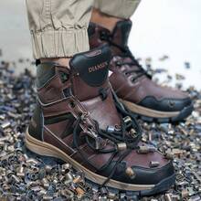 1 双男式安全工作鞋透气安全靴舒适耐磨钢头靴防刺穿防滑登山 - 棕色 - 查看 8