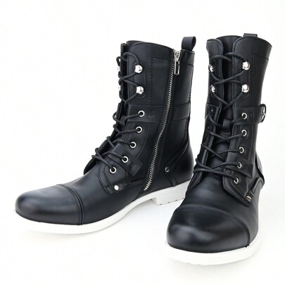 Man Motorcycle Boots  Men's Black Boots Desert Combat Boots Outdoor Hiking Boots Ankle Shoes