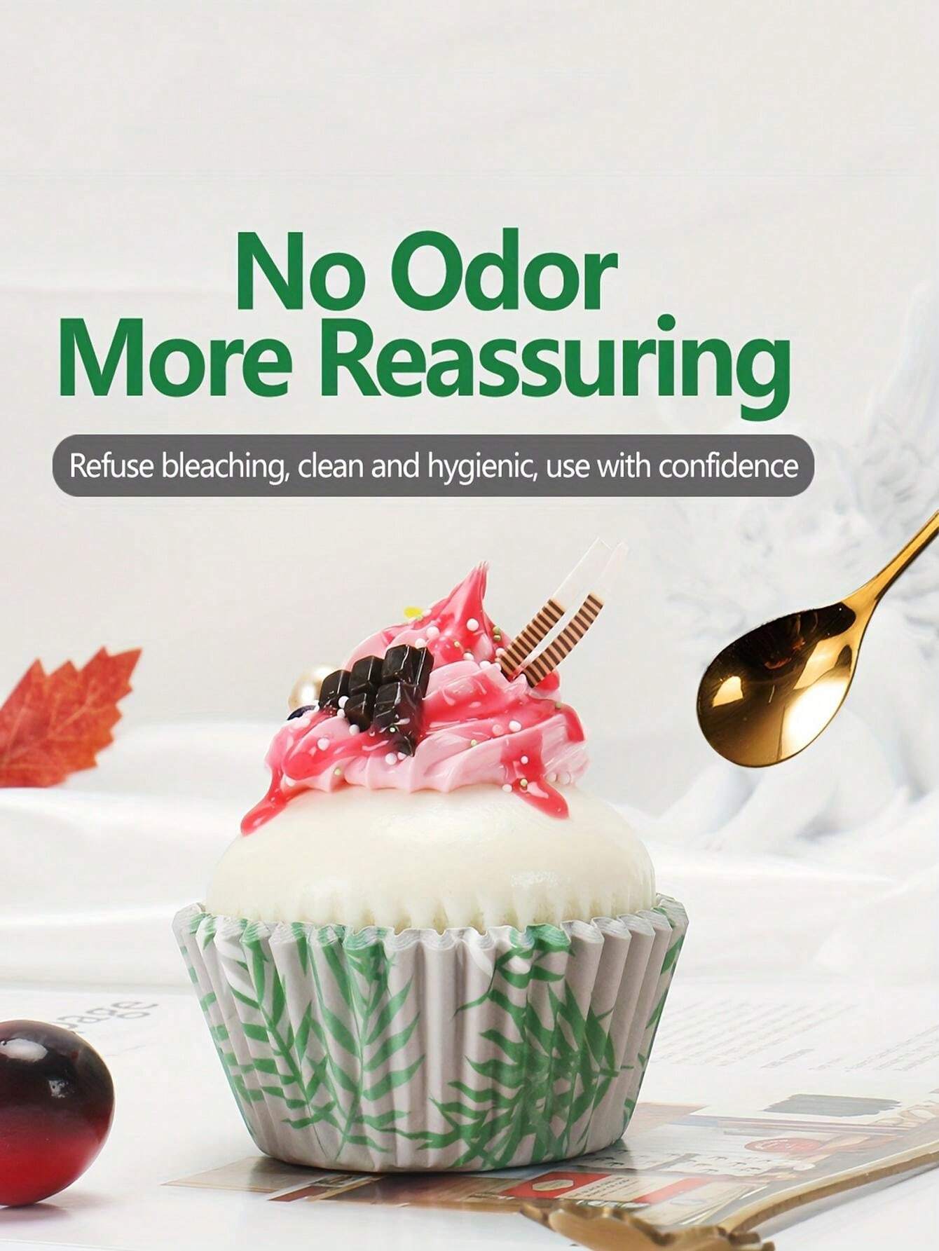 100pcs/Pack Disposable Green Tree Leaf Pattern Paper Cupcake Liners