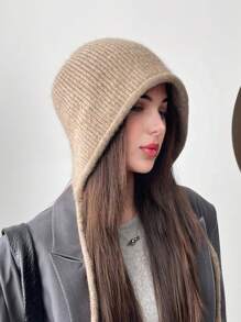 1pc Women Knitted Bucket Hat, Solid Color, Fashion & Versatile, Warm Earflap Cap, Suitable For Going Out, Autumn/Winter - MM1531 - View 6