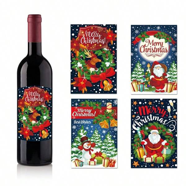 12pcs Christmas Party Red Wine Bottle Stickers, Christmas Decoration Wine Bottle StickersCup Decoration,Christmas Decoration, Party Decoration, Gift For Friends, Gift For Family, Christmas Party