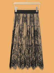 Lace Midi Skirt, Height 76cm, Elegant Black Skirt Lace Transparent Long Tulle Skirt, Ladies High Waist Beach Butt Cover Skirt, Elastic And Adjustable Waistband