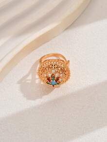 1 chiếc nhẫn hở khảm đá Zirconia tổng hợp hình học rỗng tinh xảo, thích hợp cho các sự kiện trang trọng và tiệc tùng của phụ nữ - Nhiều màu - Xem 3