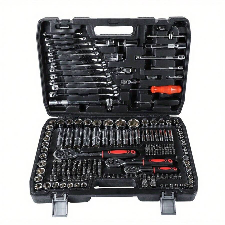 Socket Set Ratchet Professional 216 Pcs 1/2 1/4 3/8 Tools Toolbox, Tools For Men - Black - View 1