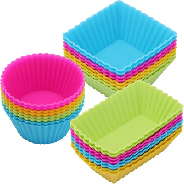 6pcs/Set Random Color Round/Square/Rectangle Baking Cups, Dishwasher/Microwave/Oven/Air Fryer Safe