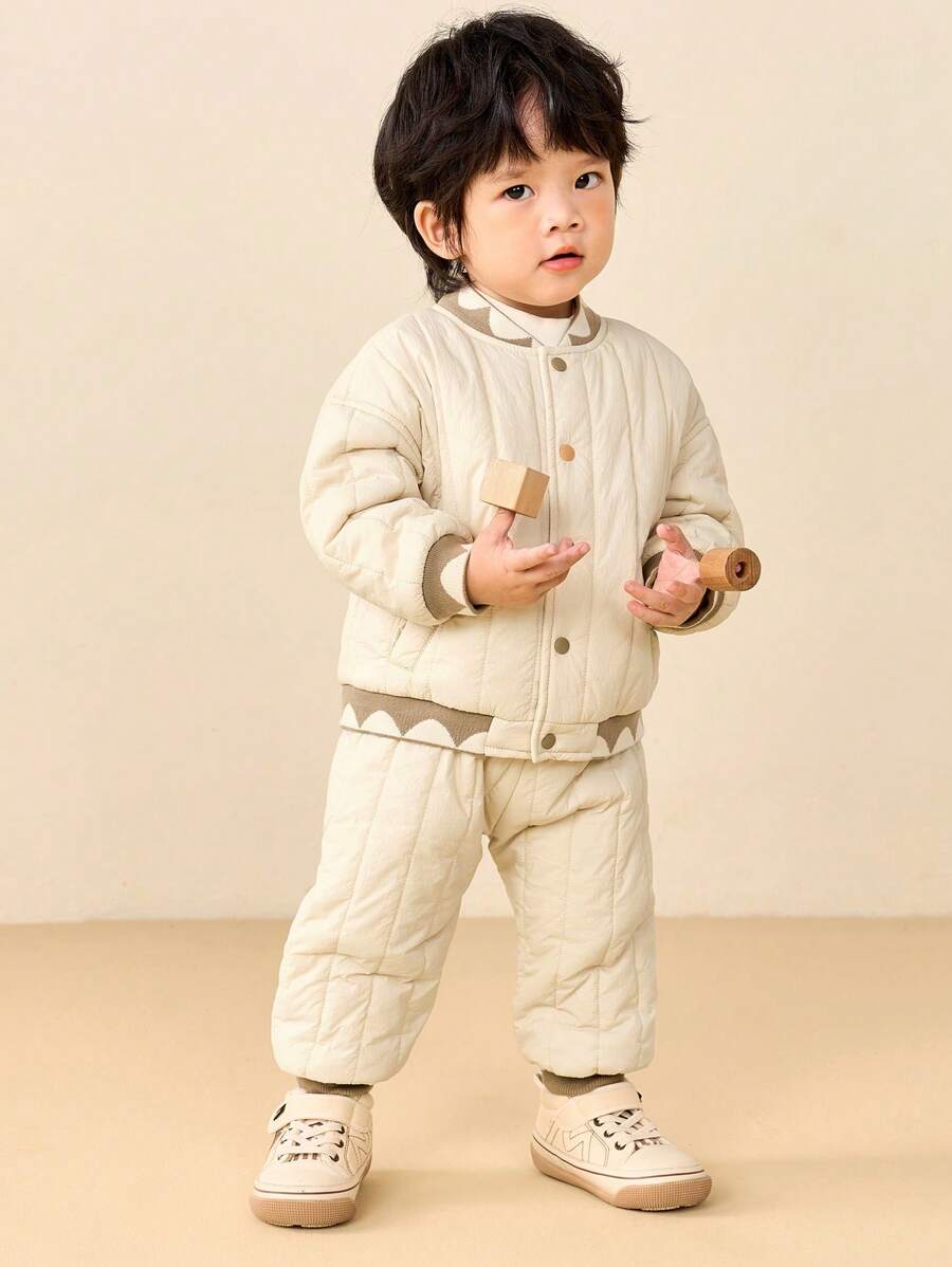 mini bala Boys Girls Long Sleeve Set Autumn Winter Baseball Jacket Trousers - Camel - View 1