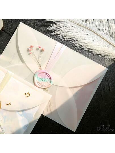 20pcs Rounded Edge Vellum Paper Envelopes, Semi-Transparent Frosted Thick Envelope Sleeves Back To School