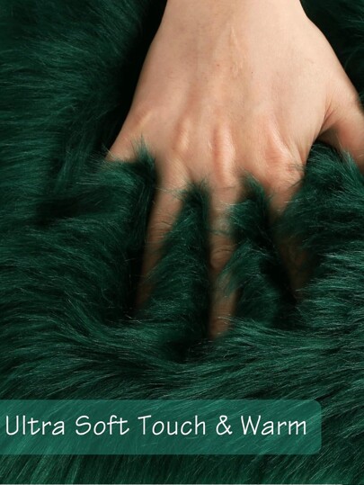 1PC Zachte Faux Fur Vloerkleed Dark Groen Fluffy Area Living Room,Bedroom Floor, Machine Washable, Stoel Couch ,Sofa Hoes ,Bedroom Bedside,Luxurious Moderne Home view 4