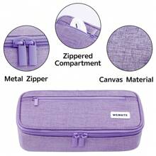 Large Pencil Case Aesthetic,Big Capacity Canvas Pencil Pouch With Zipper, Pencil Case For Women & Men, Marker Pen Case,Portable Stationery Pencil Bag For Office (Purple) - Mauve Purple - View 5