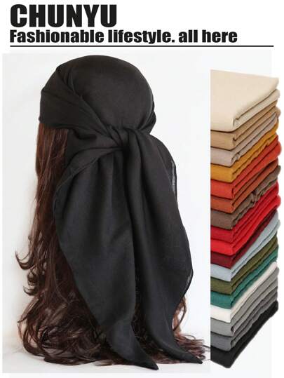 1pc Acessórios de praia femininos Cor sólida - Lenço quadrado imitado de linho, adequado para uso diário e férias, pode ser usado como lenço de cabeça, toalha de praia ao ar livre ou decoração de cabelo Bandana, faixa de cabelo, faixa de cabeça ideal para vestir seu visual