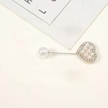 韩式优雅珍珠心形和水晶装饰胸针、长围巾披肩胸花配饰 - 彩色 - 查看 7