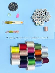 24 件套豪华缝纫套件、便携式家用缝纫盒、多功能缝纫用品、包括线、剪刀和穿线器（随机颜色） - 粉色 - 查看 3