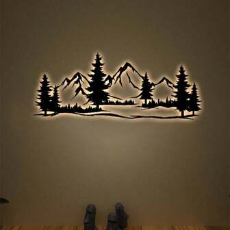 1PC Mountain And Forest Metal Wall Decor Without LED Light, Hill And Trees Metal Wall Decor Black Modern Beautiful Farmhouse Metal Wall Signs For Hanging Any Room Wall Art Decor,Home Decor ,Room Decor,Wall Decor Gifts Birthday Graduation