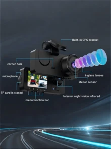 双镜头车载 DVR 行车记录仪，1080P 高清视频录制，双摄像头，2.0 英寸高清显示屏，170° 广角，循环录制，自动覆盖，清晰捕捉车辆的每个细节 - 查看 10