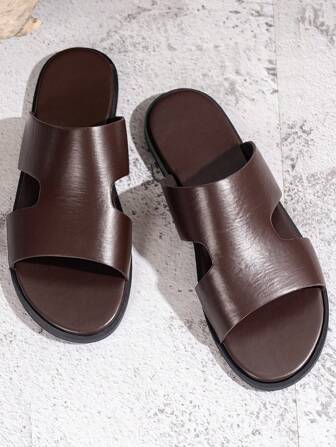 Herr Utomhus Fest Affärs Casual Slip-On Öppen Tå Andningsbara Enfärgade Lyxiga Moderna Mångsidiga Platta Sandaler