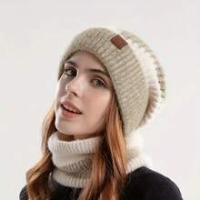2 chiếc mũ len dệt kim nhuộm loang thời trang - Skullies & Beanies có khăn quàng cổ bằng lông cừu mềm mại, khăn choàng chống lạnh cho phụ nữ - Nhiều màu - Xem 1