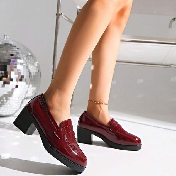 Damen Winter 2024 High Heel Oxford Weiche Sohle Schwarze Loafer Schuhe, Plateauschuhe mit dicken Absätzen, Britischer Stil