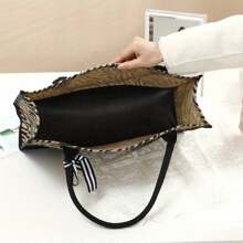 大容量豹纹时尚手提包，男士手提包，旅行购物袋，防水多功能收纳袋，适合通勤，出差，购物，单肩包，春节，情人节礼物，春季，夏季，节日，旅行 - 豹紋斑馬紋托特包 - 查看 5