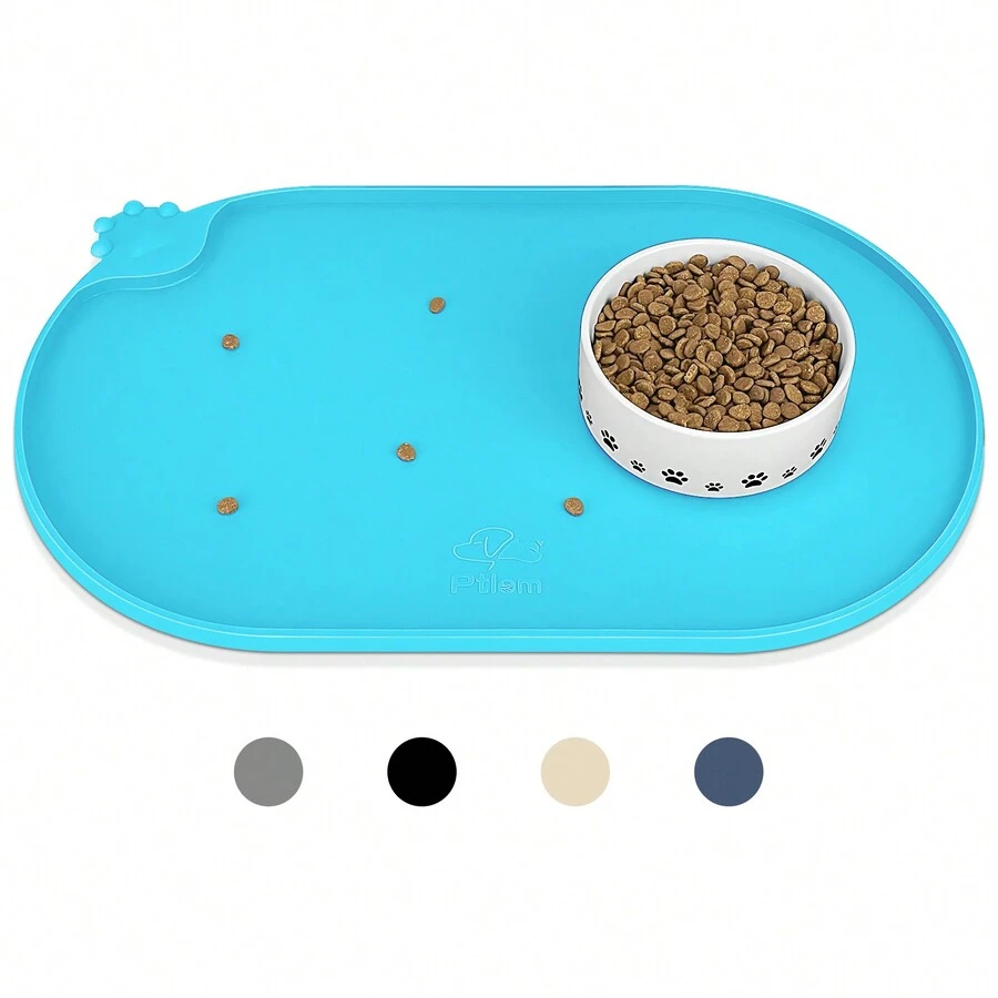硅胶宠物餐垫防水防滑宠物食品垫爪子椭圆形宠物喂食垫 - 藍色 - 查看 1