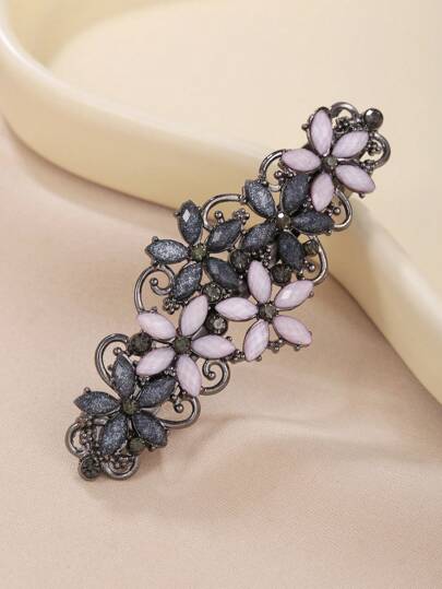 1pc Women Flower & Rhinestone Decor Fashion French Clip For Hair Decoration Boho Claw Clips Hair Claws Hair Barrettes, School Stuff
