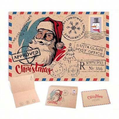 复古圣诞老人圣诞贺卡套装带牛皮纸信封 - 古董风格明信片，适用于节日祝福、万圣节、万圣节装饰