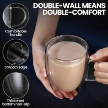 1-2-4pcs/Set Transparent Double-Layer Glass Cups With Handles, Suitable For Coffee, Tea, Latte, Cappuccino, 12oz - Winter Insulated Glass Mugs - Transparent - View 6