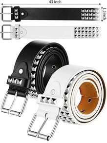 2 Pieces Studded Belt Punk Rock Rivet Belt Metal Pyramid Pu Leather Belt EMO Belt For Women Men - Multicolor - View 4
