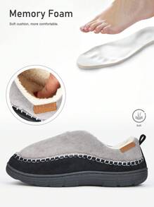 男士毛绒家居拖鞋，冬季保暖，柔软缝线，记忆海绵鞋垫，舒适防滑耐穿休闲拖鞋，灰色 - 灰色 - 查看 3