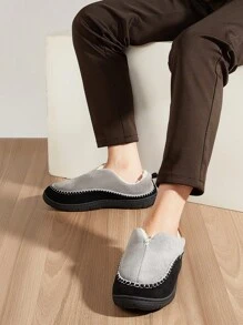 男士毛绒家居拖鞋，冬季保暖，柔软缝线，记忆海绵鞋垫，舒适防滑耐穿休闲拖鞋，灰色 - 灰色 - 查看 5