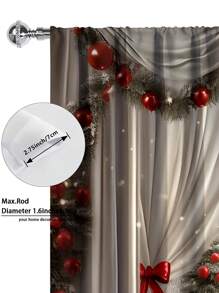 1 Set Christmas Decoration Star Christmas Ball Printed Curtain, Modern Minimalist Fashion Digital Printing Curtain Decor Semi-Blackout Rod Pocket Curtain, Suitable For Christmas, Daily Use, All Seasons (120g Fabric Weight) Home Decor Christmas Decorations Room Decor