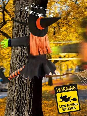 1PC (110*85cm/43.3*33.4inch) Witch Halloween Decoration, Large Tree Crash Witch Outdoor Decoration, Halloween Flying Witch Tree, Patio, Patio, Porch Home Party Outdoor Atmosphere Decoration,Christmas