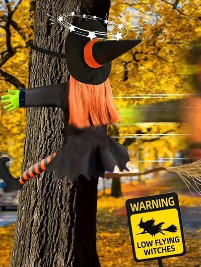 1 件（110 * 85 厘米/43.3 * 33.4 英寸）女巫万圣节装饰，大型树崩溃女巫户外装饰，万圣节飞行女巫树，露台，庭院，门廊家庭派对户外氛围装饰，圣诞节