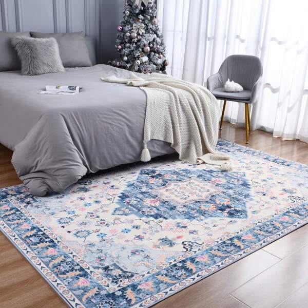 Vintage Boho Fluffy Rug Chenille Low Pile Area Rugs For Bedroom Living Room Indoor Floor Carpet Home Decor
