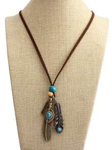 Turquoise Decor Feather Charm Necklace