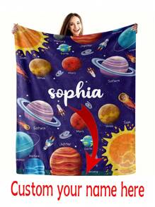 1 pieza Manta personalizada con nombre y patrón de planeta espacial - Manta de franela suave personalizada, impresión digital, adecuada para todas las estaciones, se adapta al estilo acogedor del hogar, regalo de ocasión con tema de astronomía, artesanía de punto, cómoda todo el año, duradera, fácil de cuidar, opción de regalo única - multicolor - Ver 14