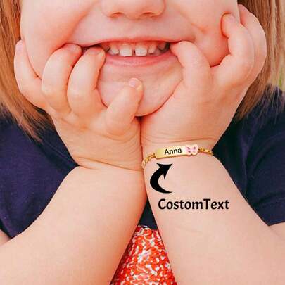 Children Customized Name Bracelet Enamel Butterfly Car Chain Back To School Winter Gift Ideas Boy Girl Valentine's Day Multi-Functional, Ornamental, Engraved Exquisite, Stylish, Baby Fashion, Tidy, Colorful, Modern, Cute Kawaii Adorable Custom, Unique Treasurefinds, Baby Gifts, Cute Baby, Toddler Fashion Ideal Gifts For Him Family, Friends, Daughter, Son, Her For Children's Day, Customized Kids Fashion Jewelry, Easy Comfort,Stainless Steel Jewelry