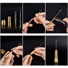 Set de costura de 11/13 piezas con lezna de manija de cobre DIY, incluye 6 agujas, hilo de nylon marrón/negro/blanco, estuche de almacenamiento y 2 pinchos, apropiado para reparar, lona, tienda de campaña y zapatos (color de aguja y estuche al azar)