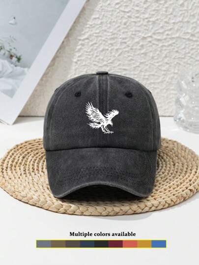 1 件男士复古水洗涤纶鹰图案可调节休闲棒球帽，适合春秋季、户外和街头穿着